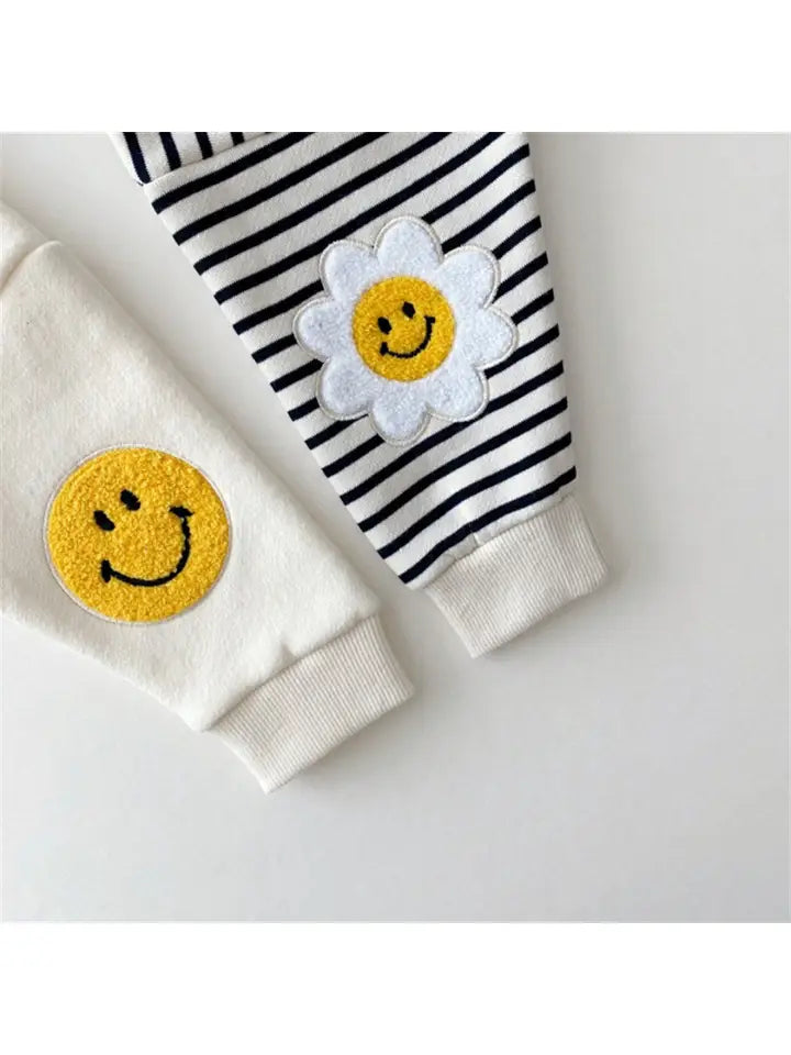 Baby Girl Sweatshirt- Black/ White Stripe with "Patches"