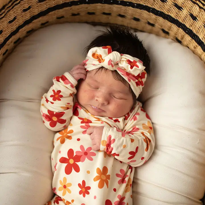 70s Groovy Flower Knotted Newborn Baby Gown