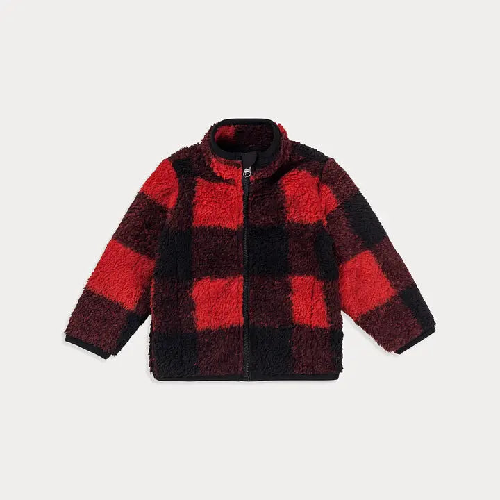 Baby Fleece Jacket, Red Plaid Sherpa Fleece Baby Zip Up Jacket Light