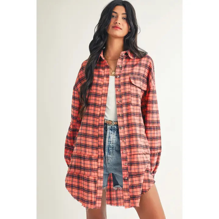 Long Sleeeved Side Split Distressed Shirt