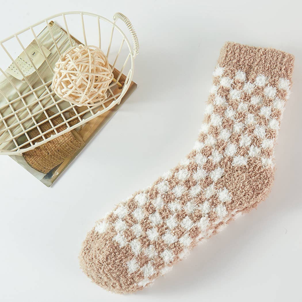 Plaid Pattern Fuzzy Sleep Socks