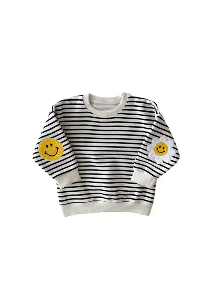 Baby Girl Sweatshirt- Black/ White Stripe with "Patches"