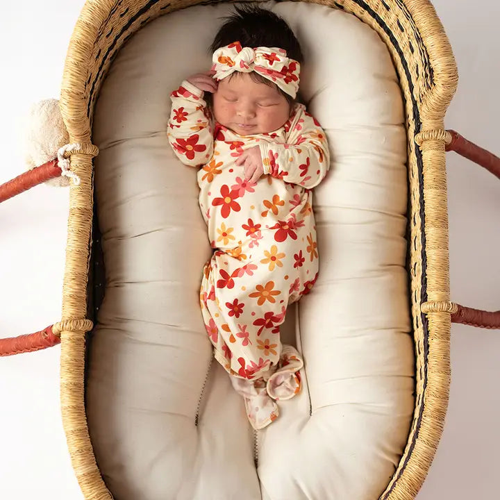 70s Groovy Flower Knotted Newborn Baby Gown