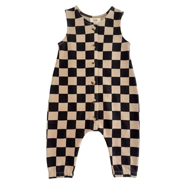 Tiramisu/Black Checkerboard / Organic Bay Jumpsuit