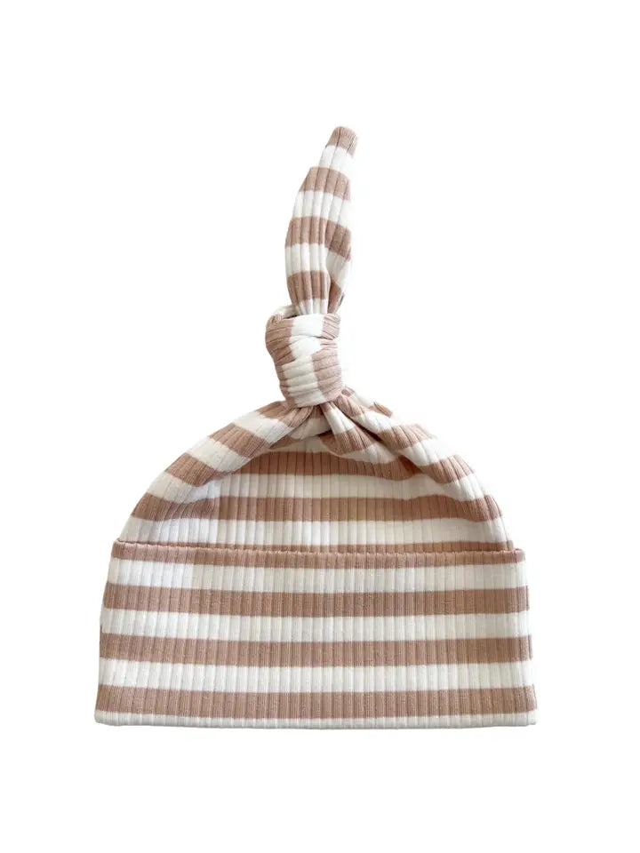 Tan Striped Organic Ribbed Beanie