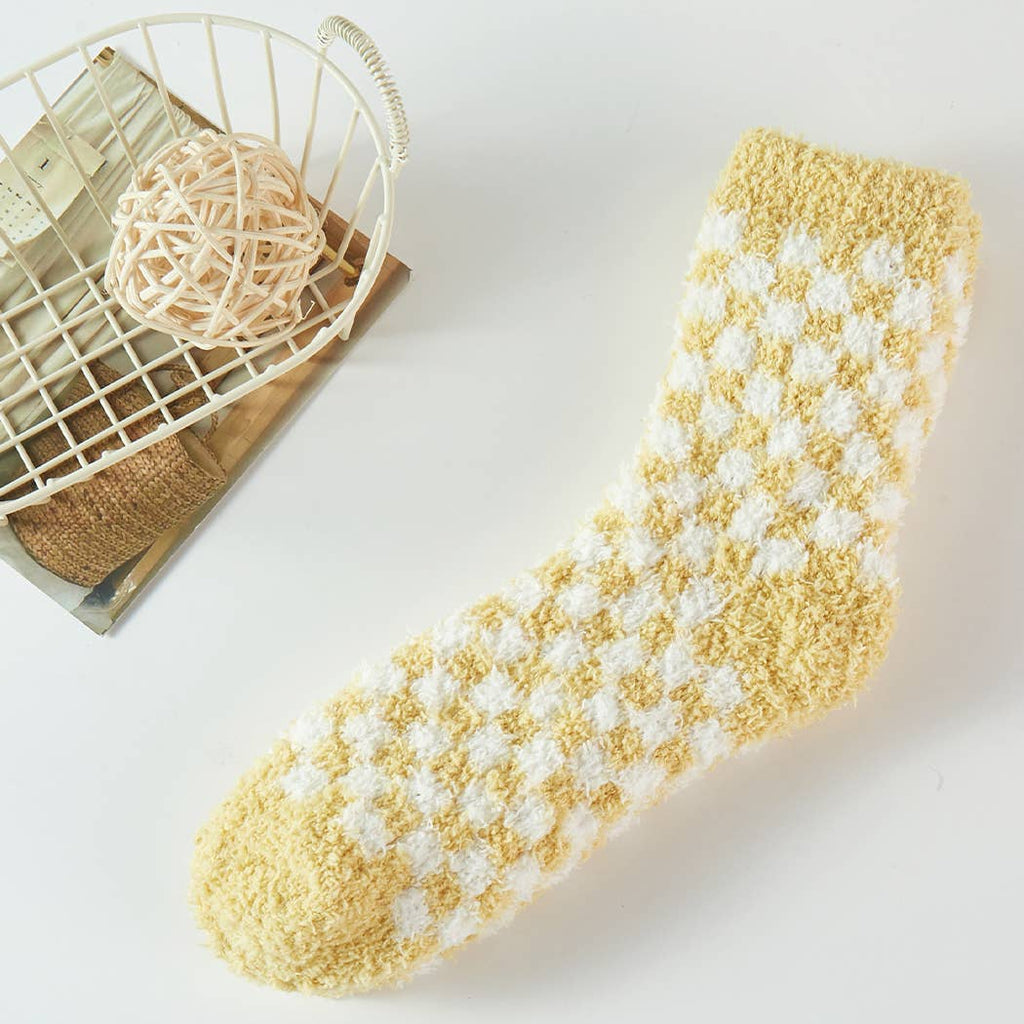 Plaid Pattern Fuzzy Sleep Socks