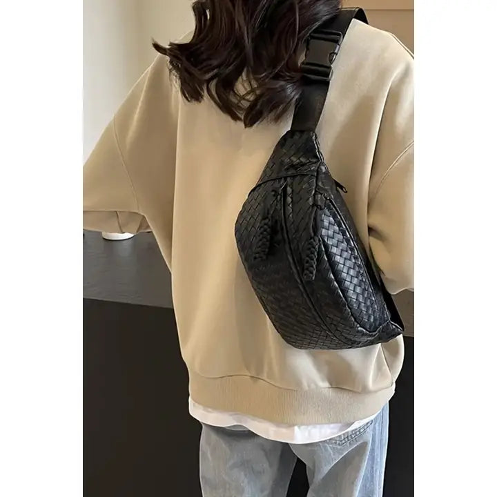 Vegan Leather Woven Atlas Crossbody Bum Bag - Black or Camel