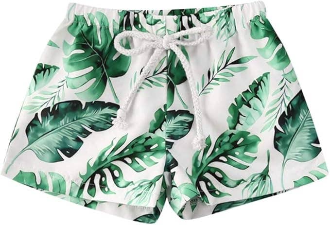 Green Tropical Palm Leaves Toddler Boy Swim Trunks