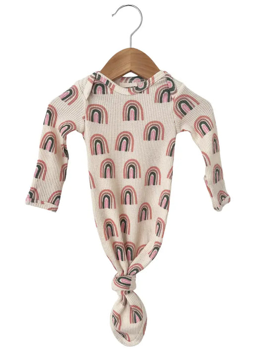 Organic Waffle Knotted Gown, Pink Rainbow