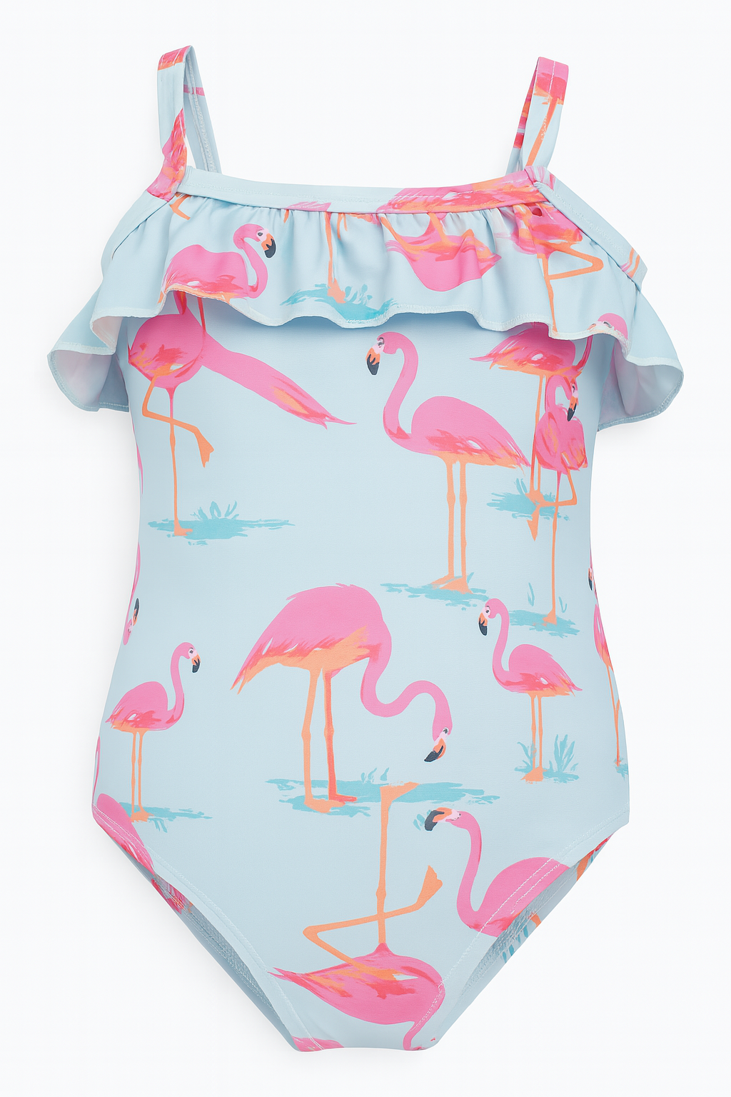 Pink-Blue Flamingo One-Piece Toddler Girl Swimsuit