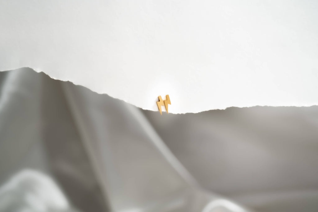 18K Gold PVD Stainless Steel Lightning Bolt Stud Earrings