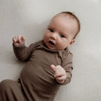 Cocoa Brown Ribbed Knotted Newborn Baby Gown Sleepwear w/Hat