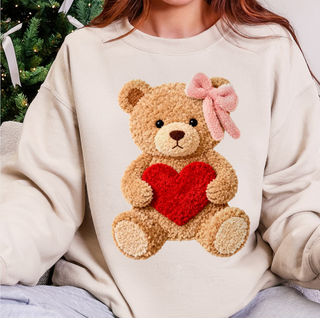 Faux Yarn Valentine's Day Teddy Bear  Sweatshirt