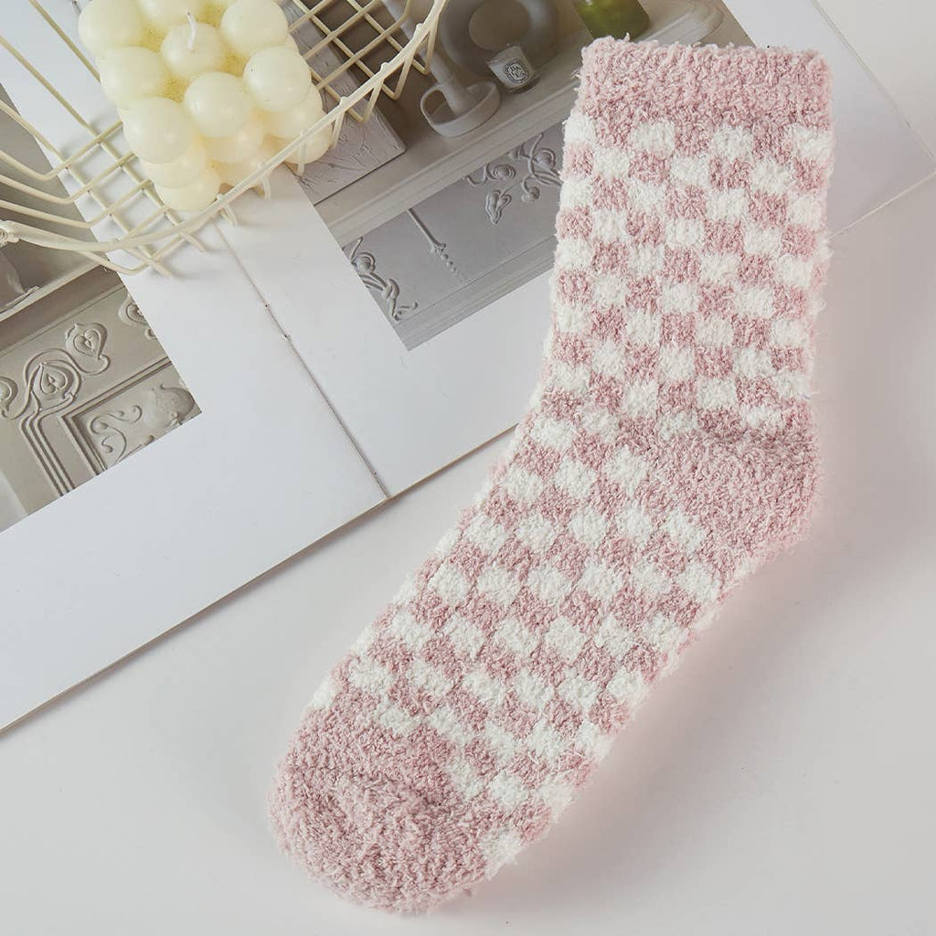 Plaid Pattern Fuzzy Sleep Socks