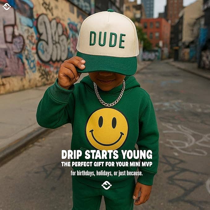 Kids/Baby Two Tone Vintage Cap - Dude (Green/Beige)