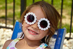 Kids Sunglasses - Round Daisy Flower - White