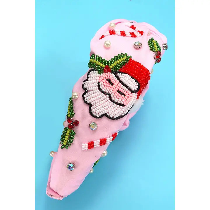 Santa Claus Christmas Holiday Seed Bead Headband