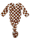 Stracciatella Checkerboard / Organic Kimono Knot Gown (Baby)
