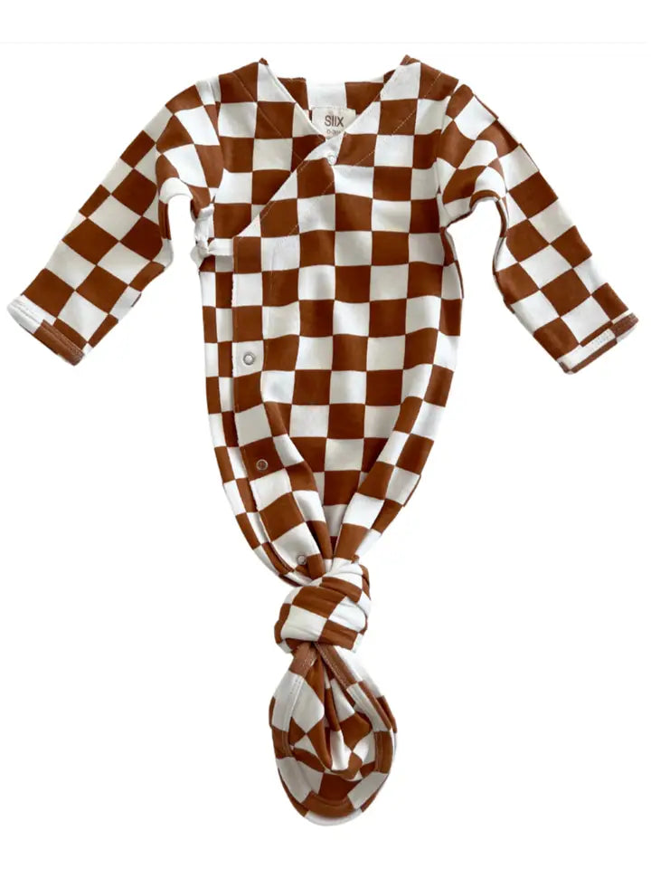 Stracciatella Checkerboard / Organic Kimono Knot Gown (Baby)