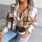 Trendy Plaid Lantern Sleeve Woolen Jacket – Cozy Fall/Winter Outerwear