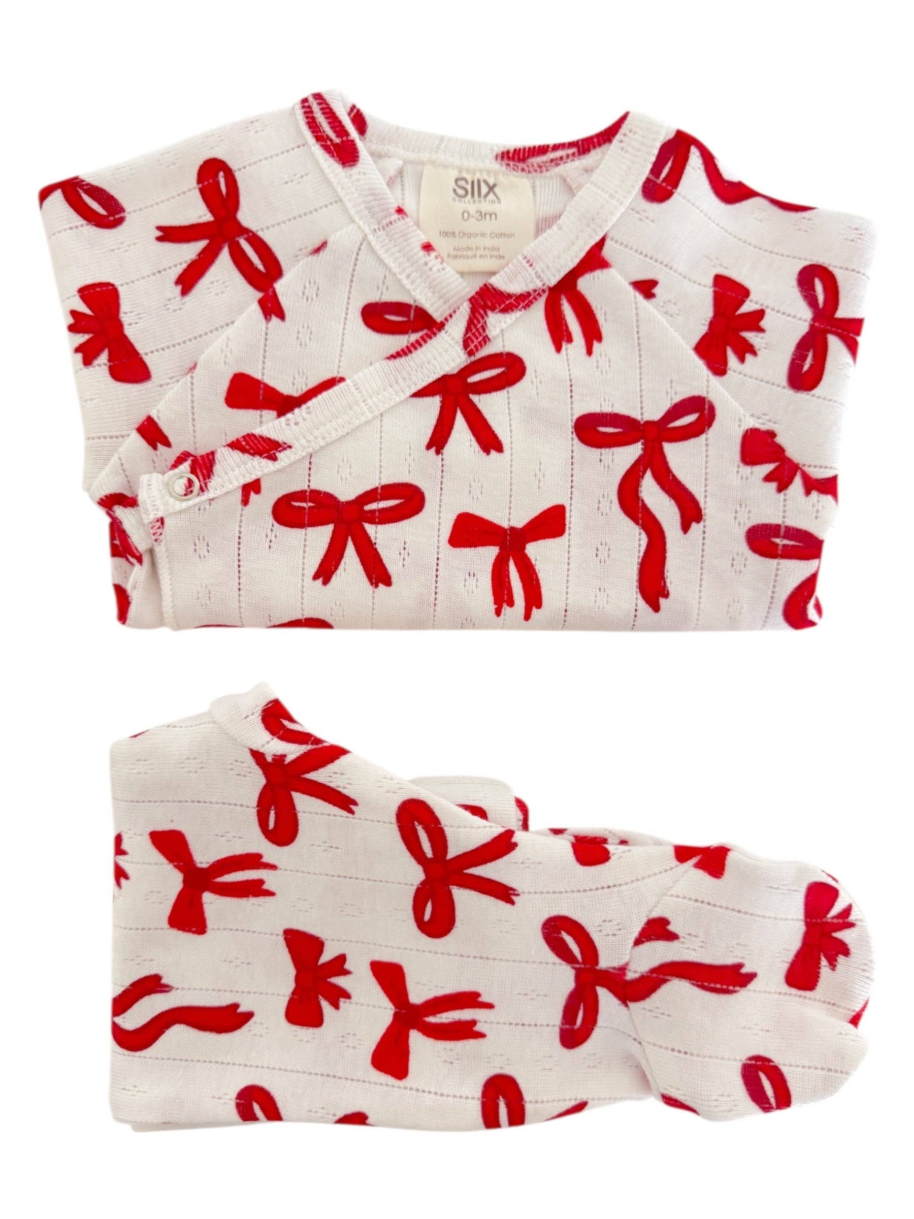 Red Bows / Organic Pointelle Newborn Set