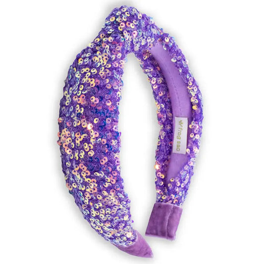 Kids Knot Headband - Rainbow Sequin Knotted Hair Accessories - Purple