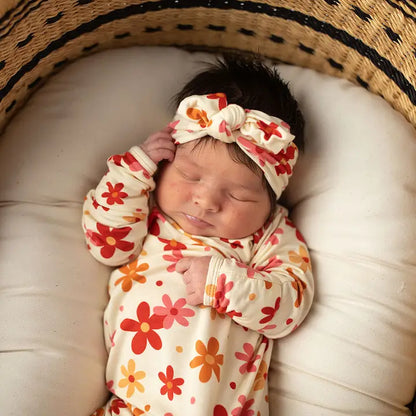 70s Groovy Flower Knotted Newborn Baby Gown