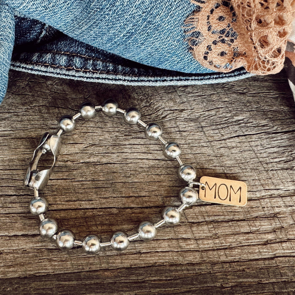 Hand Stamped MOM Brass Tag Bracelet