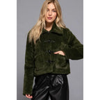 Long Sleeve Collar with Toggle Button Fur Duffle Jacket - Olive