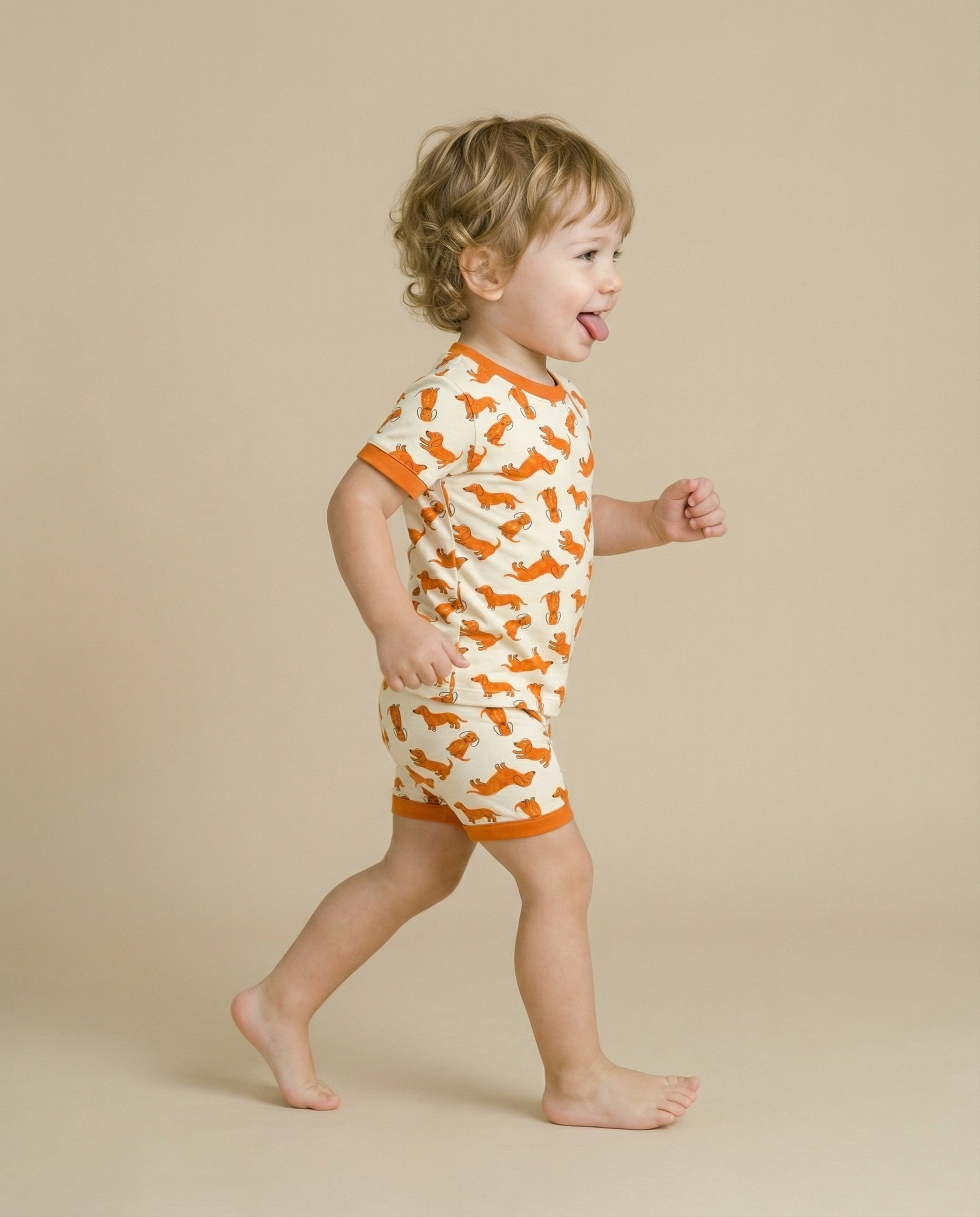 Orange Puppy Bamboo Boys Girls Infants Short Sleeve PJs