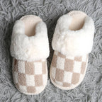 Checkered Faux Fur Cuff Mule Luxury Soft Slipper