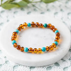 Adults | Turquoise + Cognac Amber Bracelet