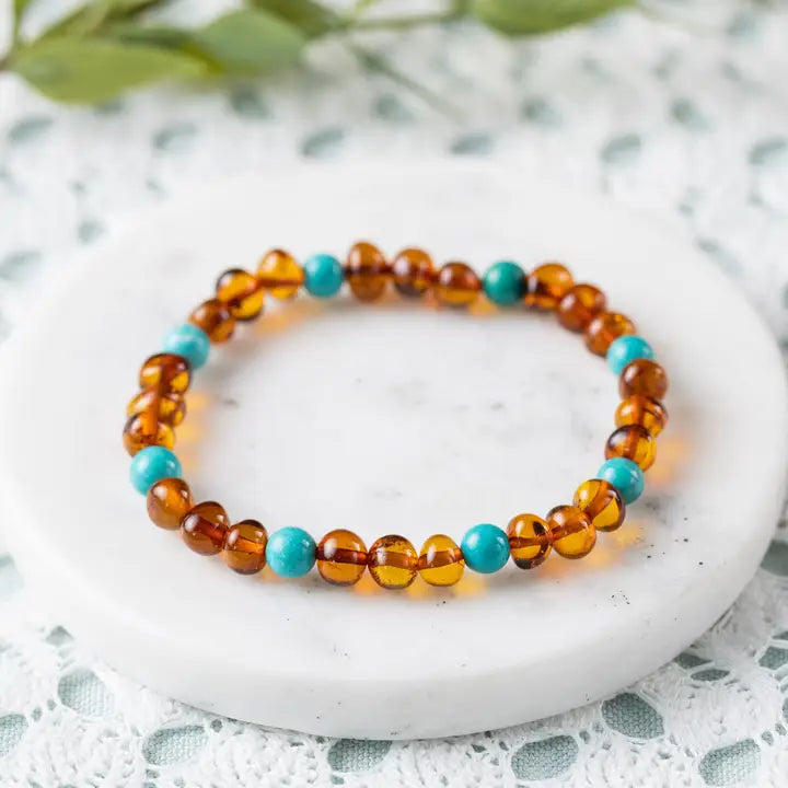 Adults | Turquoise + Cognac Amber Bracelet