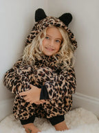 Kids Fuzzy Fur Leopard Onesie with Critter Ears