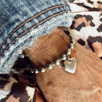 Brushed Stainless Steel Heart Charm Bracelet 