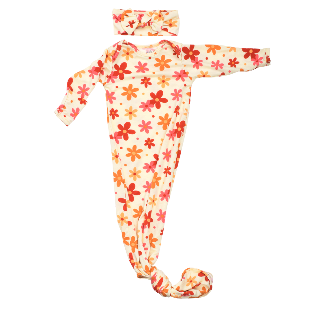 70s Groovy Flower Knotted Newborn Baby Gown