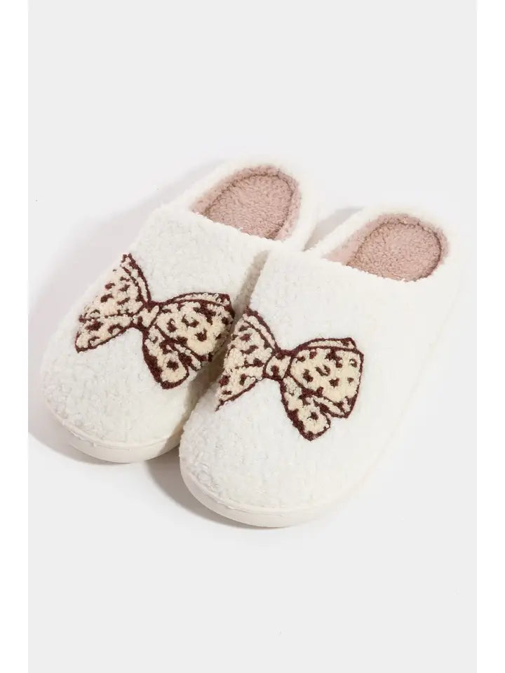 Fuzzy Ribbon Bow Slippers