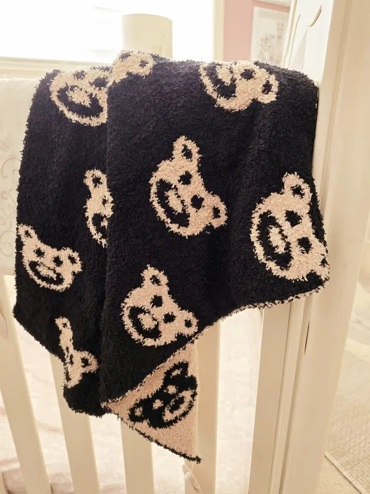 Soft Cuddly Fleecy Sleeping Blanket - Black & Tan Bear