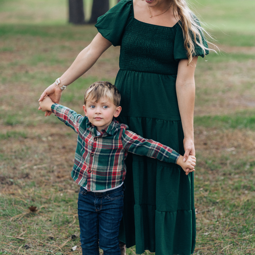 Red & Green Plaid Holiday Shirt- Boy's