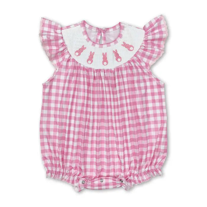 Pink Plaid Bunny Smocked Romper