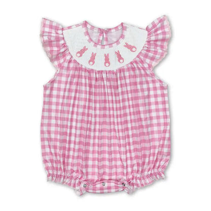 Pink Plaid Bunny Smocked Romper