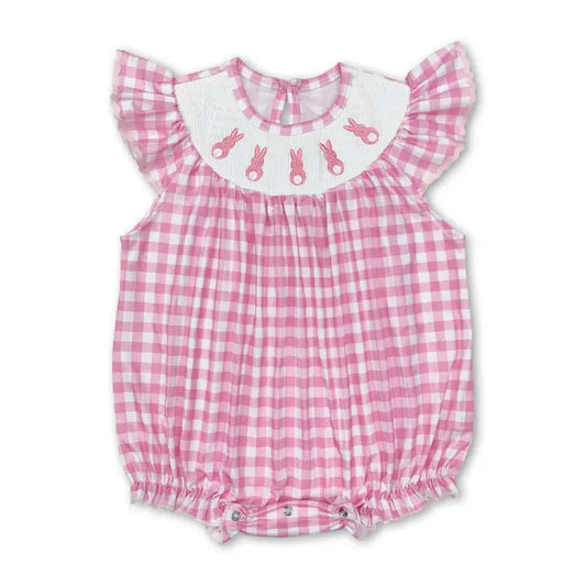Pink Plaid Bunny Smocked Romper
