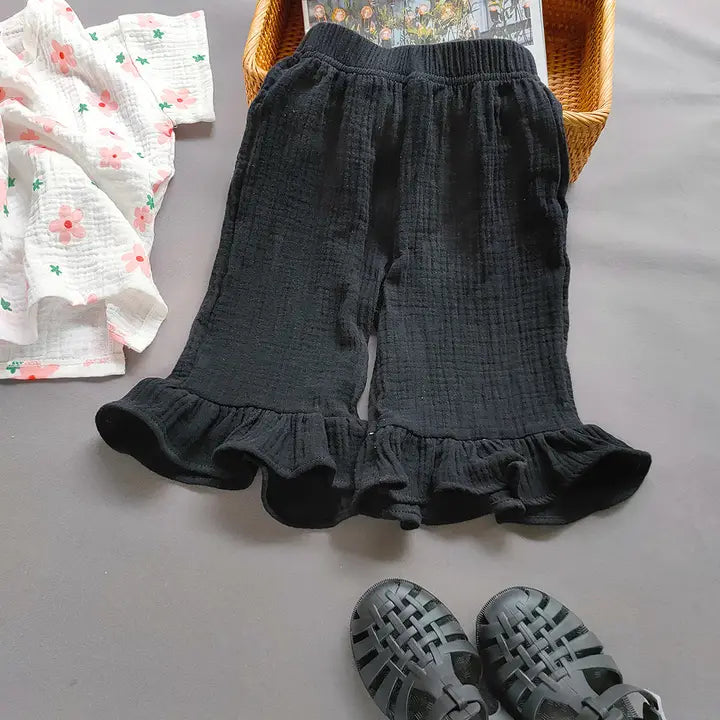 Toddler Girls Ruffle Double Gauze Pants