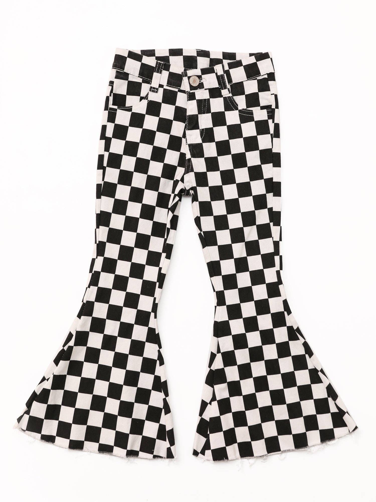 Baby Girls Black Checked Flare Jeans