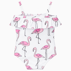 White Flamingo Print Ruffled One-Piece Toddler Girl Swimsuit