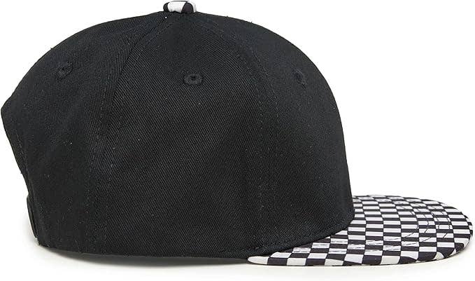 Flat Brim Trucker Hat - Checker Brim - Black