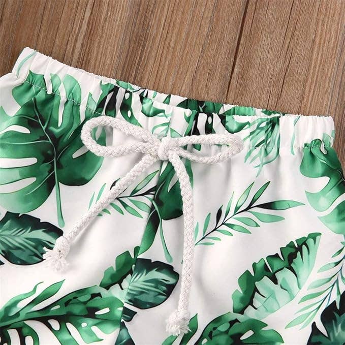 Green Tropical Palm Leaves Toddler Boy Swim Trunks