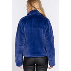 Long Sleeve Notched Collar Open Front Faux Fur