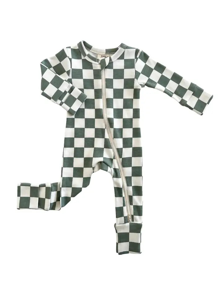 Matcha Milkshake Checkerboard Organic 2-way Zip Romper