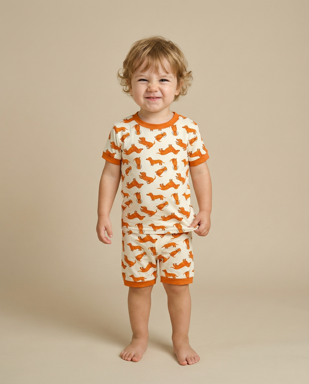 Orange Puppy Bamboo Boys Girls Infants Short Sleeve PJs
